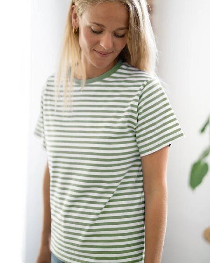 FUXBAU Gestreiftes Frauen T-Shirt - hellgrün weiß