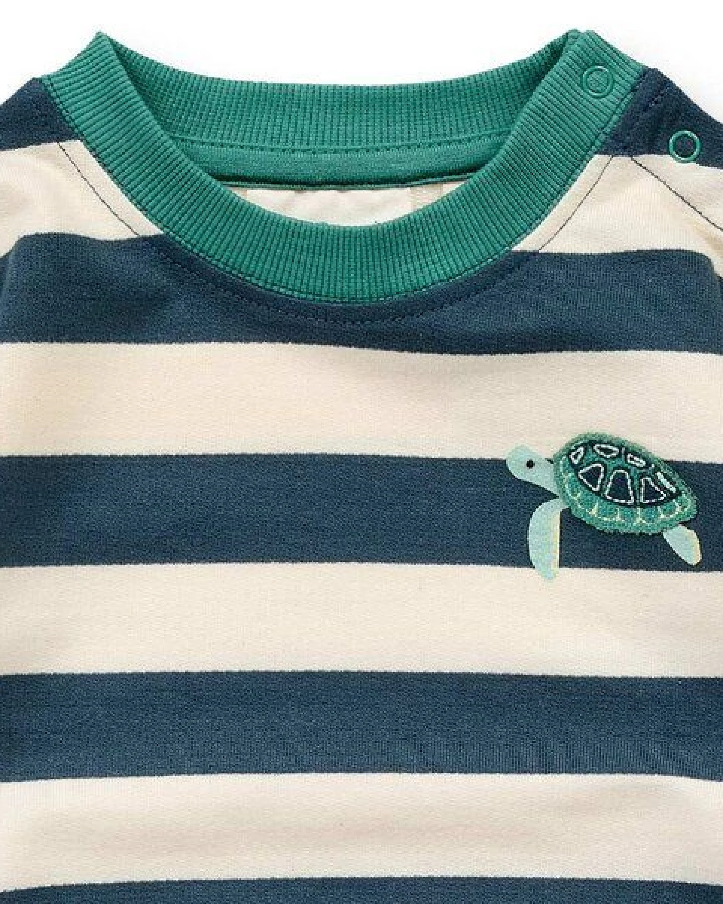 Sense Organics Baby Sweatshirt petrol-weiß geringelt, Modell SIAM – Ansicht 2