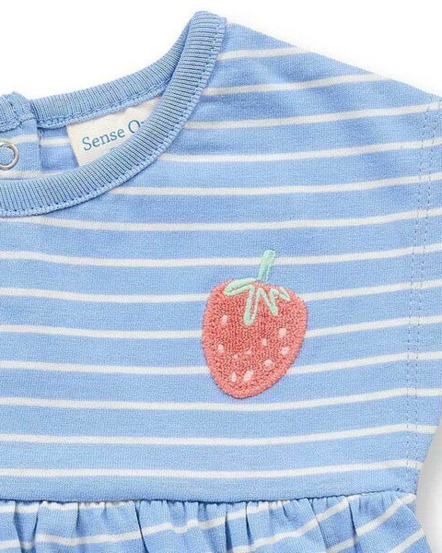 Sense Organics Baby Tunika blau-weiß geringelt, Modell AURORA – Ansicht 2