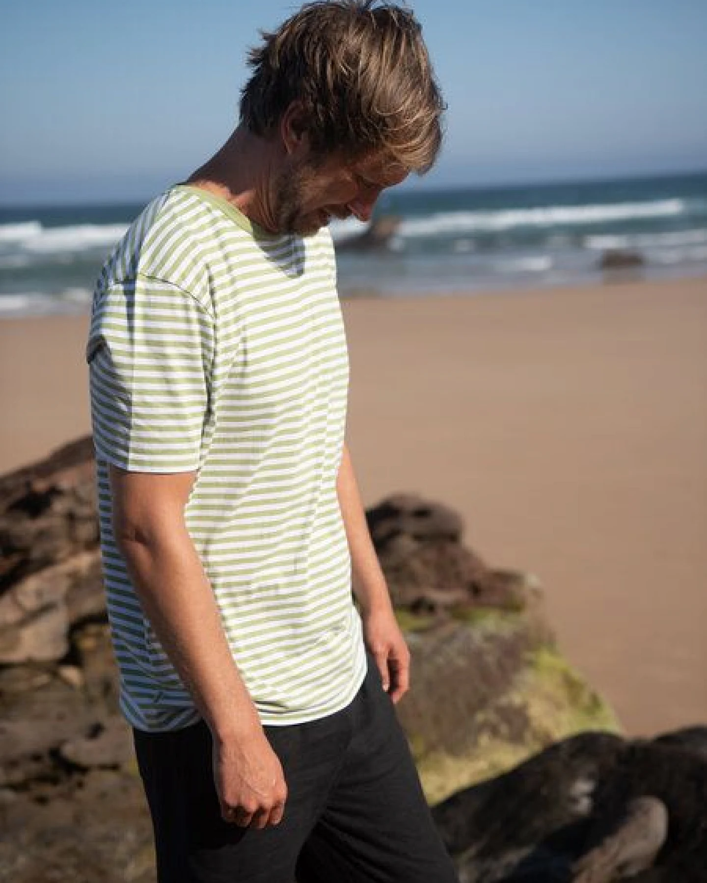 FUXBAU Gestreiftes Männer T-Shirt - hellgrün weiß – Ansicht 3