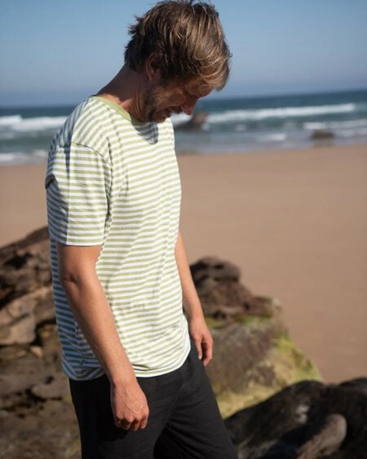 FUXBAU Gestreiftes Männer T-Shirt - hellgrün weiß – Ansicht 4