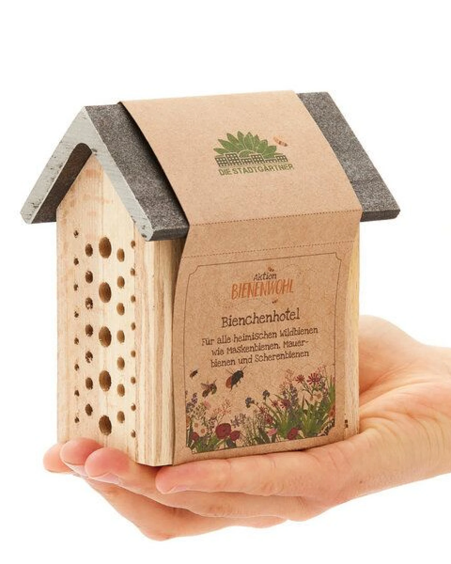 Die Stadtgärtner Bienchenhotel aus Buchenholz I Wetterfestes Insektenhotel für Bienen – Ansicht 2
