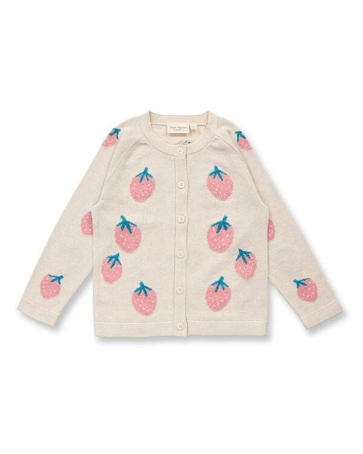 Sense Organics Kinder Strickjacke mit Erdbeer-Motiv, Modell ELSA