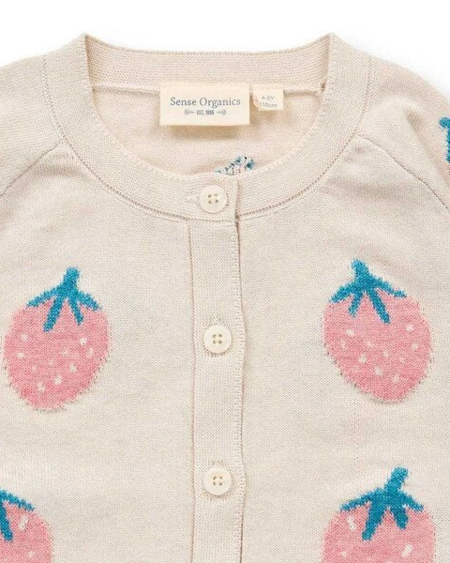 Sense Organics Kinder Strickjacke mit Erdbeer-Motiv, Modell ELSA – Ansicht 2