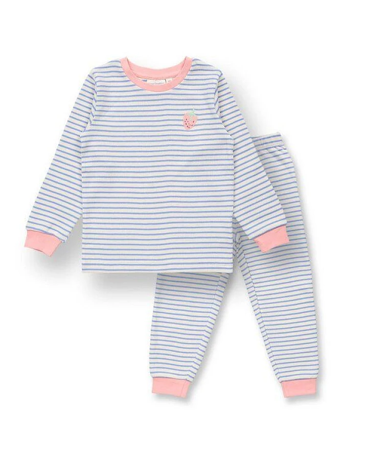 Sense Organics Mädchen Schlafanzug blau-weiß geringelt, Modell JUNIS