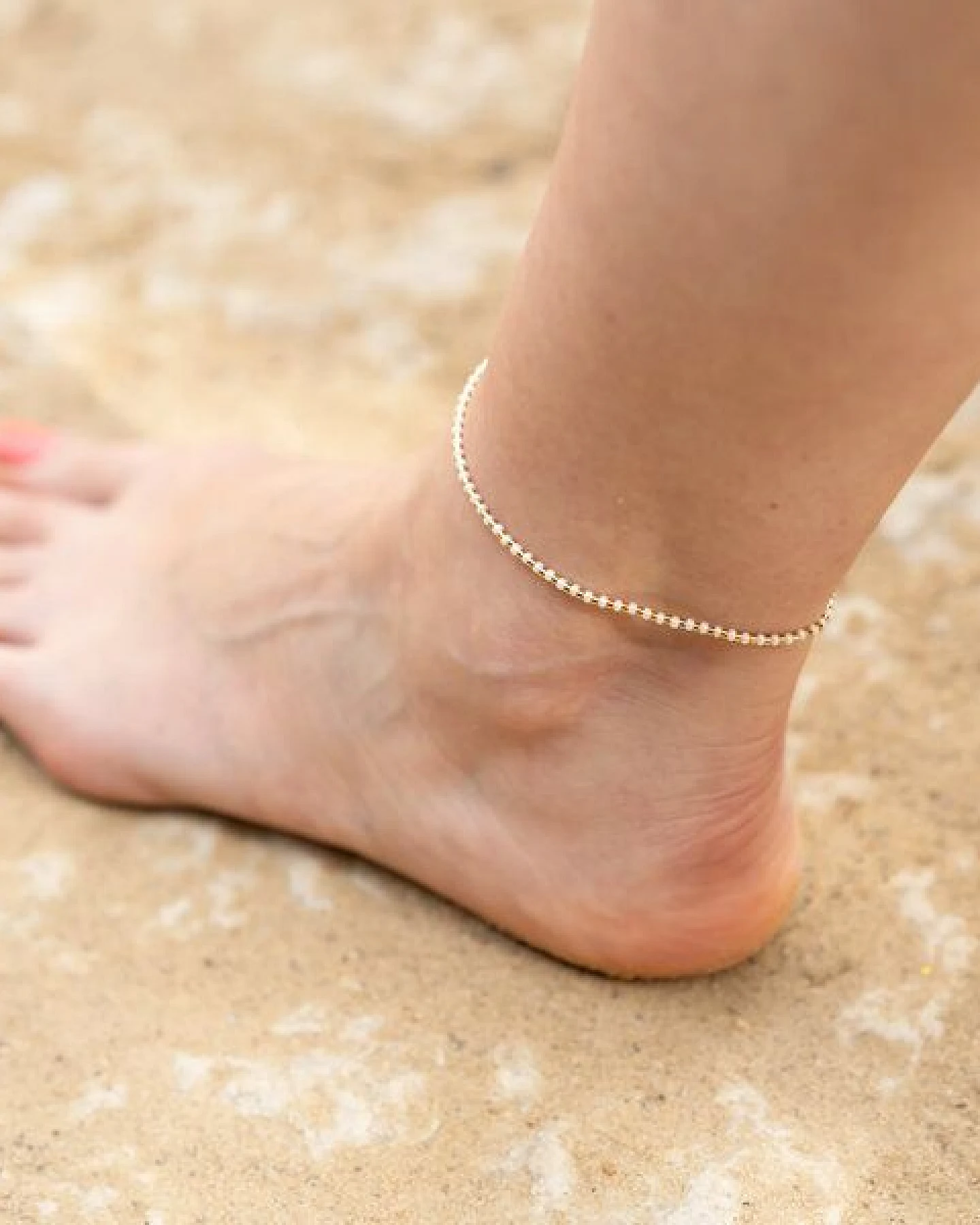 juni Perlen Fußkettchen "Sandstrand" - optional mit goldener Fußkette – Ansicht 3