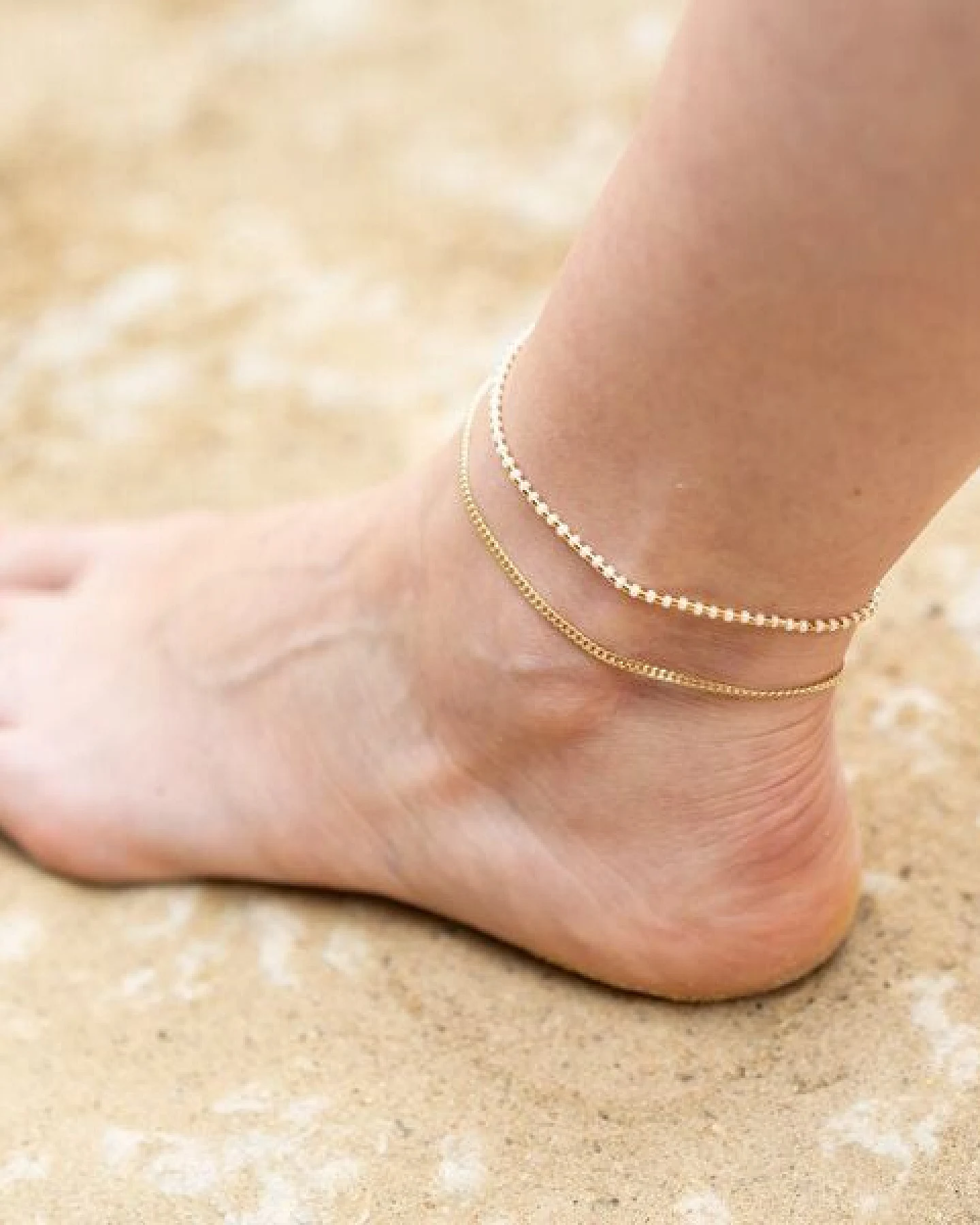 juni Perlen Fußkettchen "Sandstrand" - optional mit goldener Fußkette – Ansicht 4