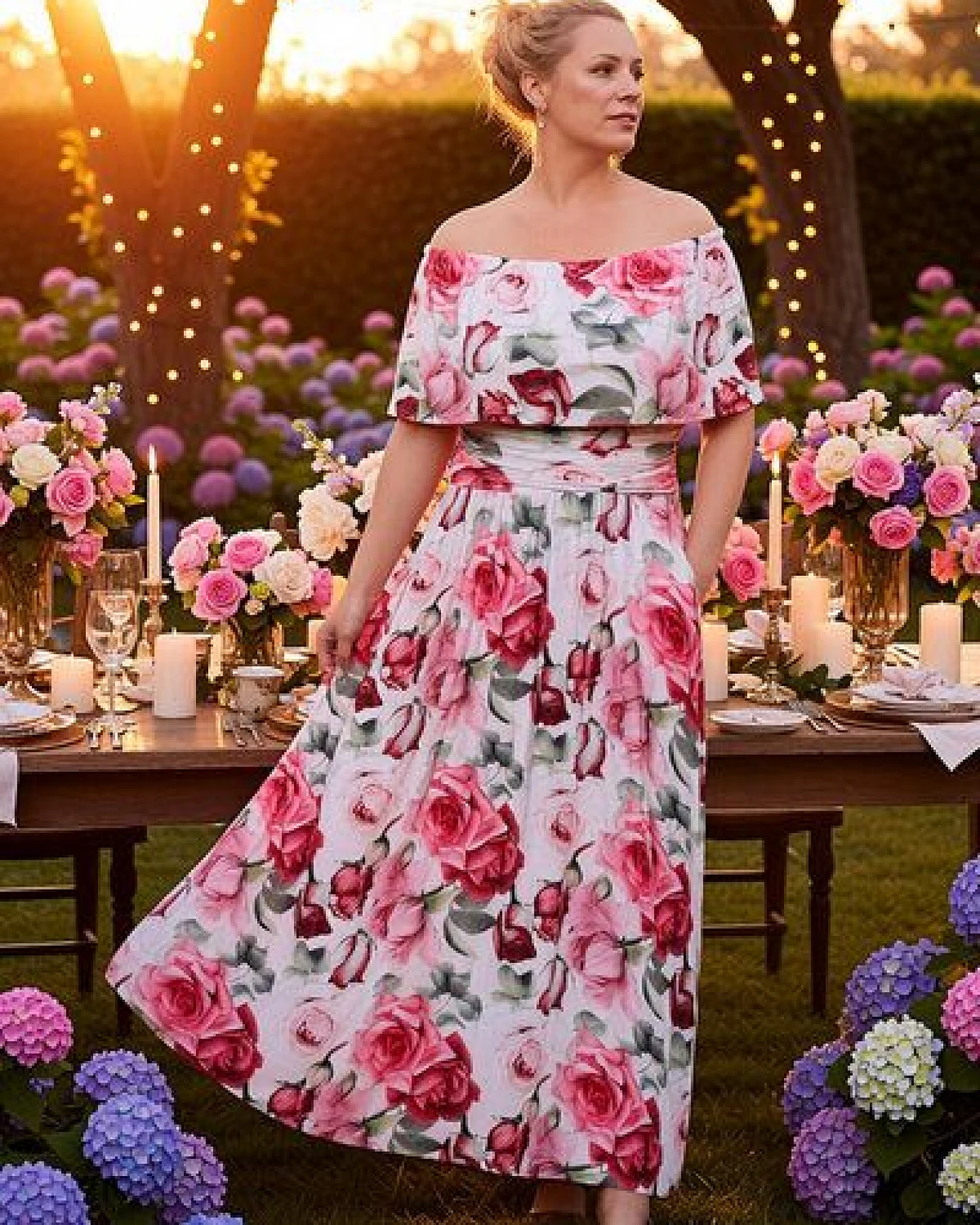 Ingoria Eliana Maxikleid mit Carmen-Ausschnitt (Print) – Ansicht 4