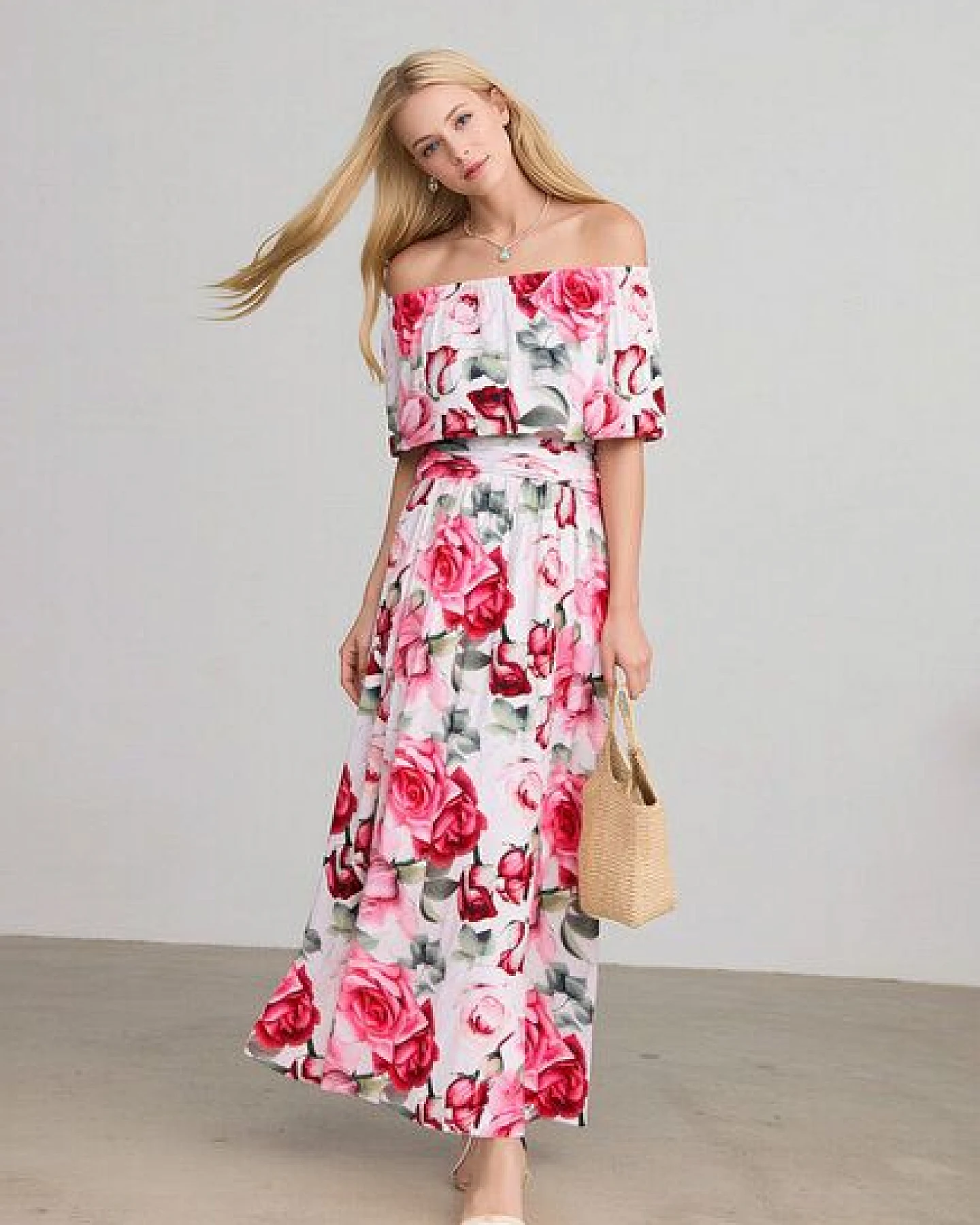 Ingoria Eliana Maxikleid mit Carmen-Ausschnitt (Print) – Ansicht 2