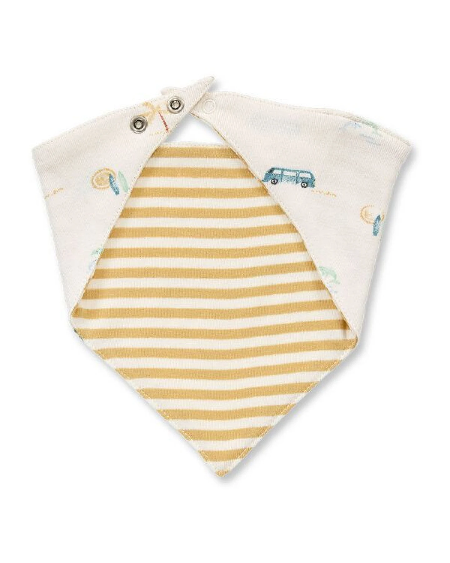 Sense Organics Baby Dreieckstuch mit Retro-Bus-Druck, Modell BIB – Ansicht 4