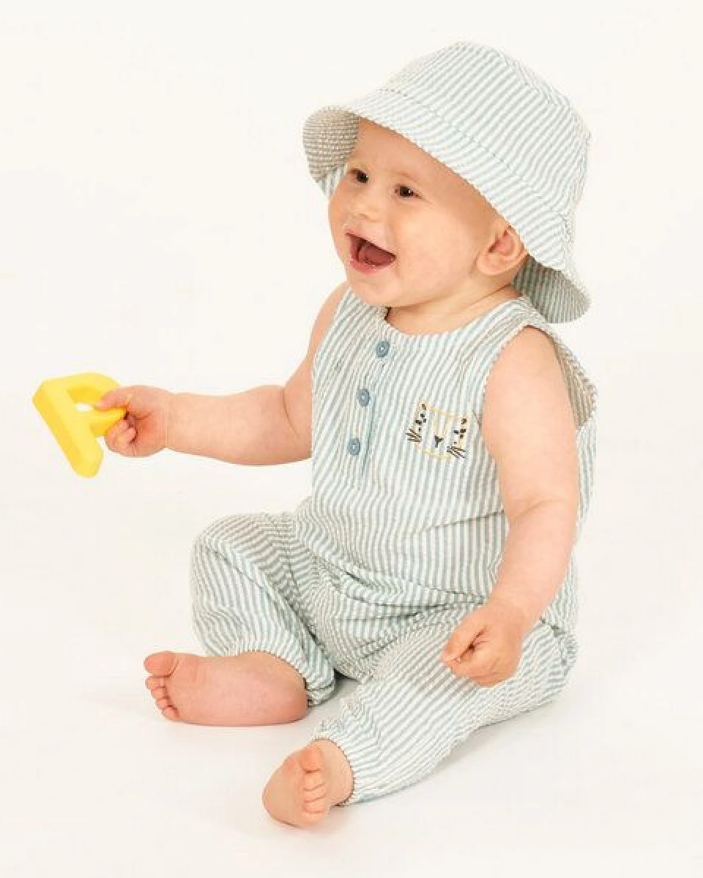 Sense Organics Baby Overall blau-weiß geringelt, Modell MARIS – Ansicht 2