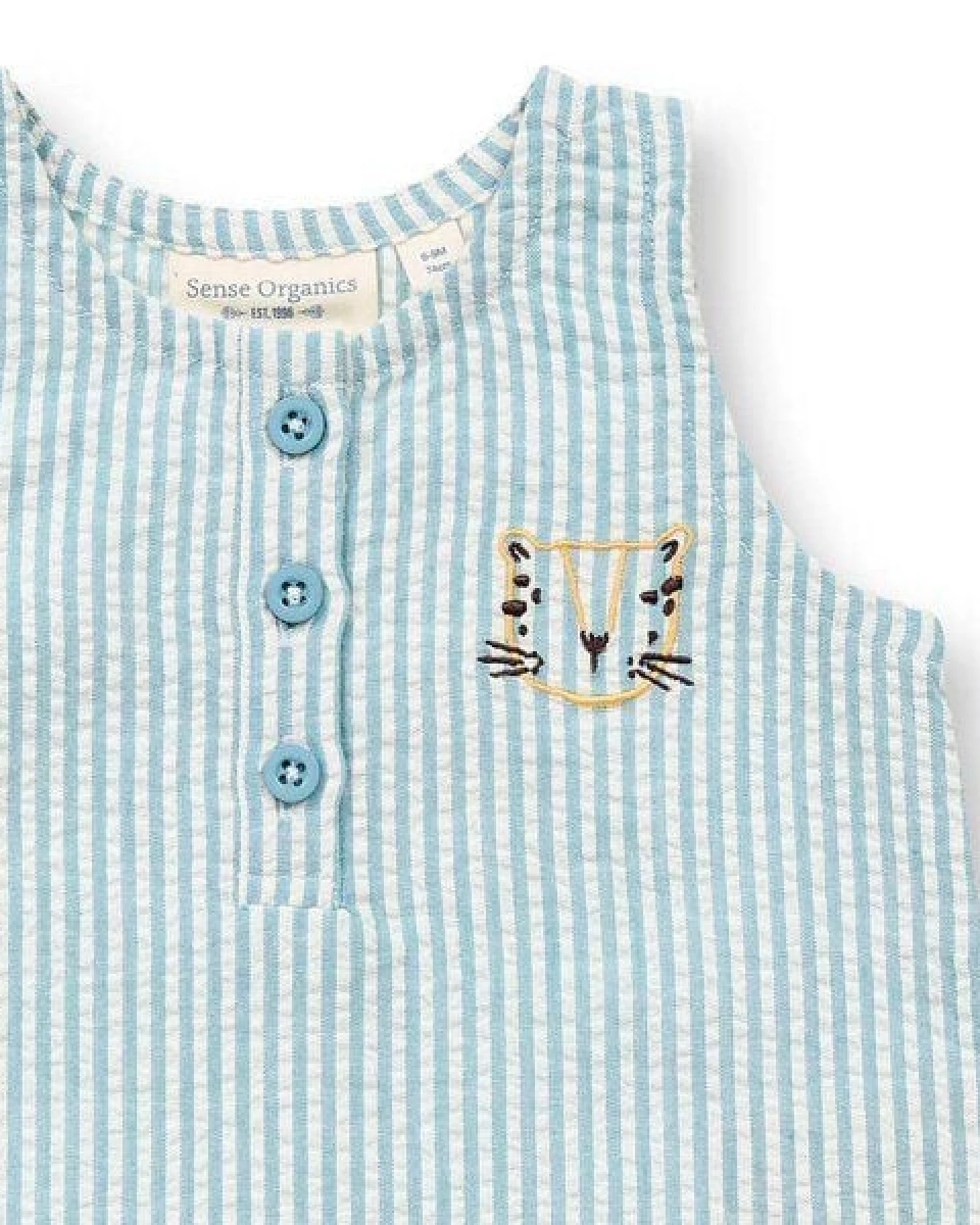 Sense Organics Baby Overall blau-weiß geringelt, Modell MARIS – Ansicht 3