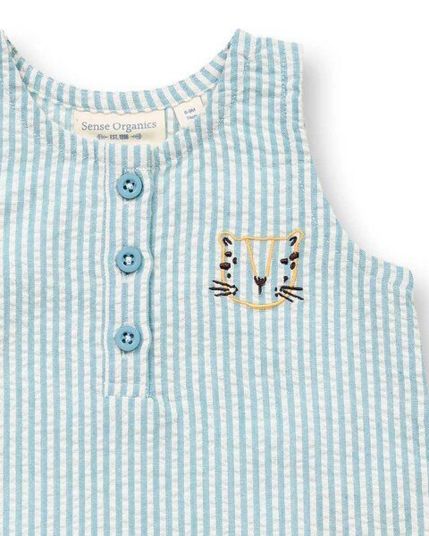 Sense Organics Baby Overall blau-weiß geringelt, Modell MARIS – Ansicht 3