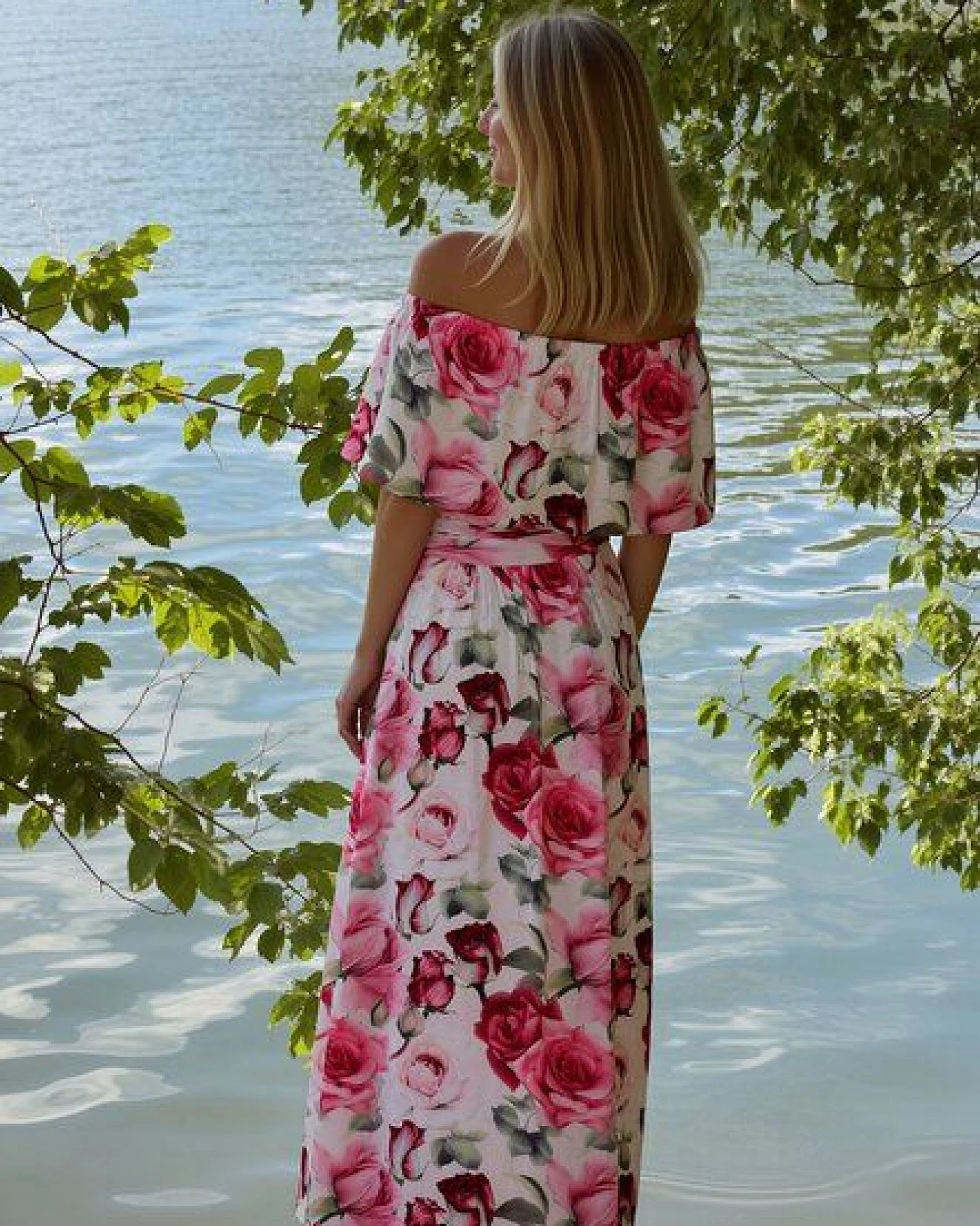 Ingoria Eliana Maxikleid mit Carmen-Ausschnitt (Print) – Ansicht 3