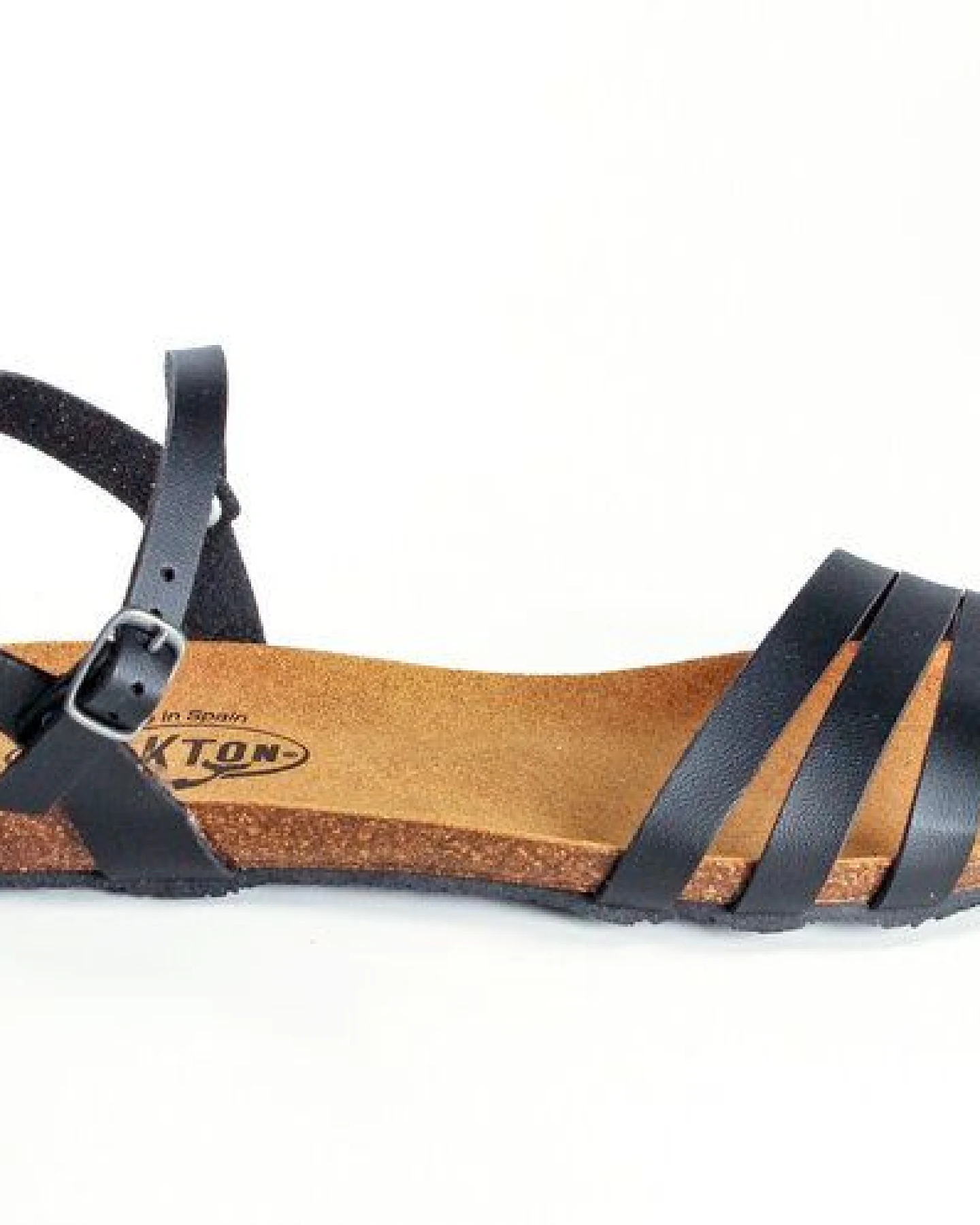Plakton Vegane Damen flache Sandale MAM ALOU mit Korksohle und einstellbarer Schnalle (schwarz) – Ansicht 3