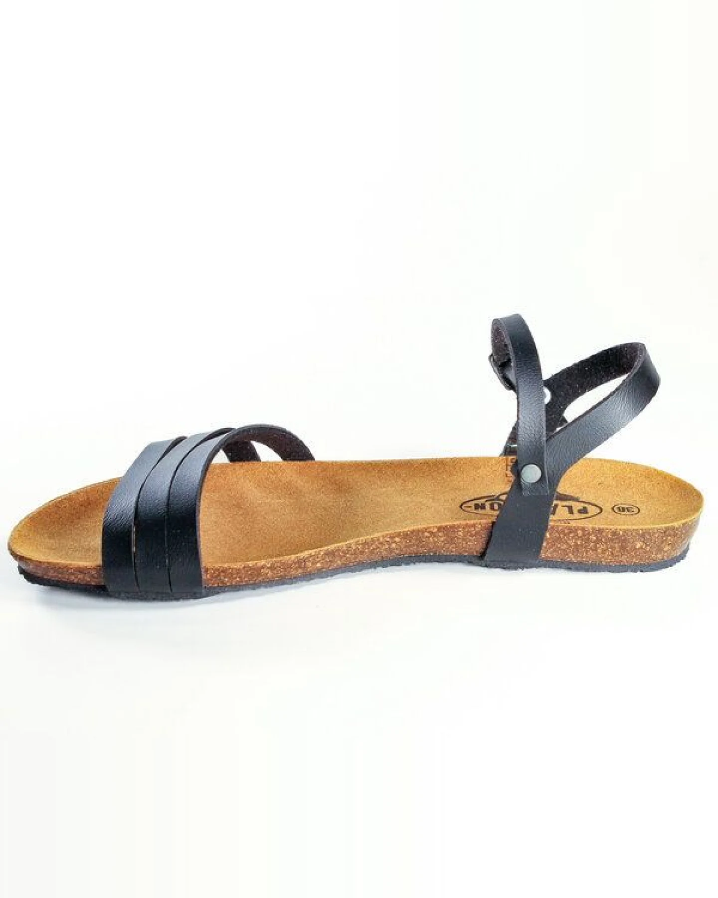 Plakton Vegane Damen flache Sandale MAM ALOU mit Korksohle und einstellbarer Schnalle (schwarz) – Ansicht 4