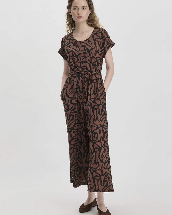 hessnatur Damen Print Jersey Jumpsuit Oversize aus Bio-Baumwolle - braun - Größe 40