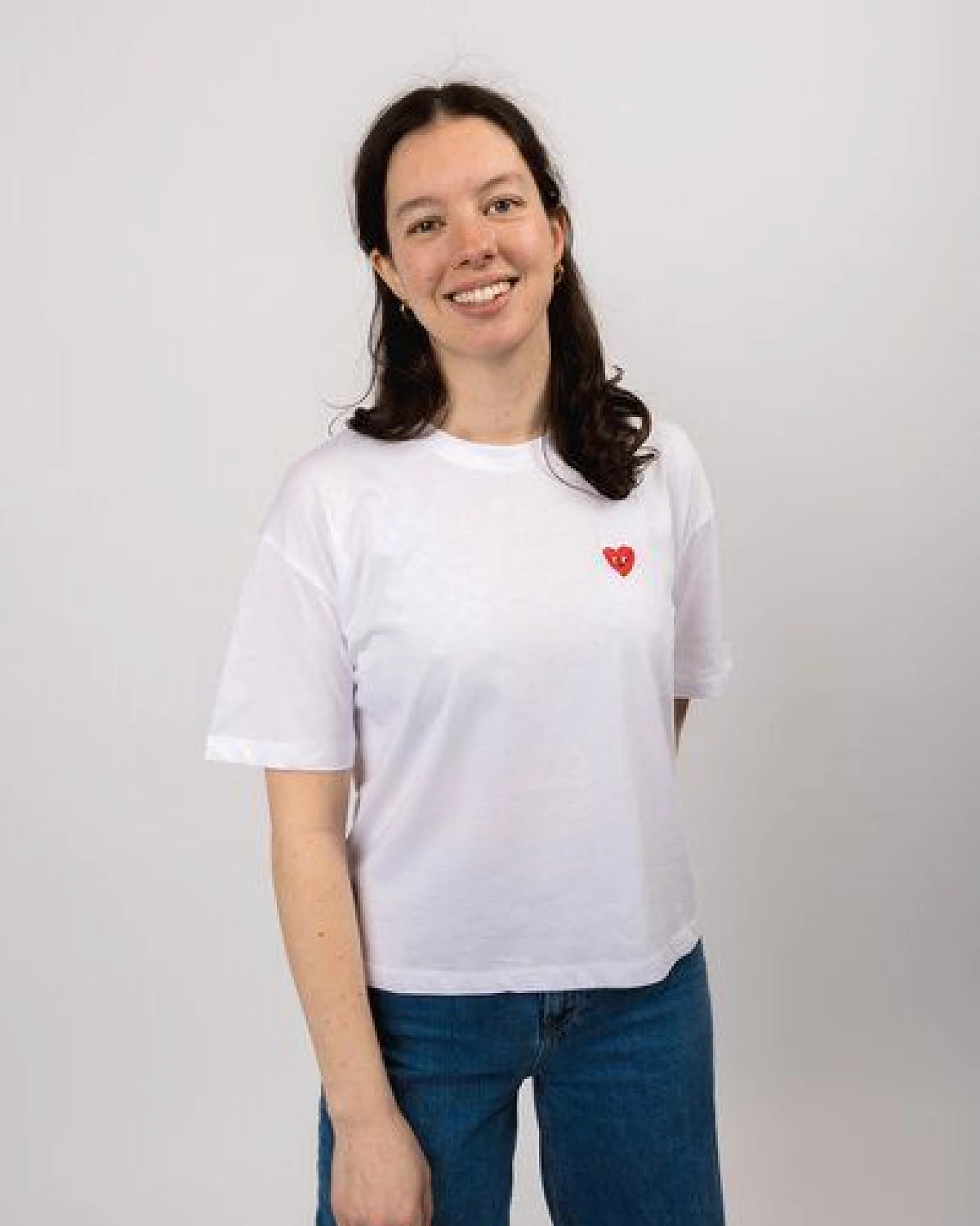 ettics STUDIO boxy organic crop tee bright white embroidery – Ansicht 3