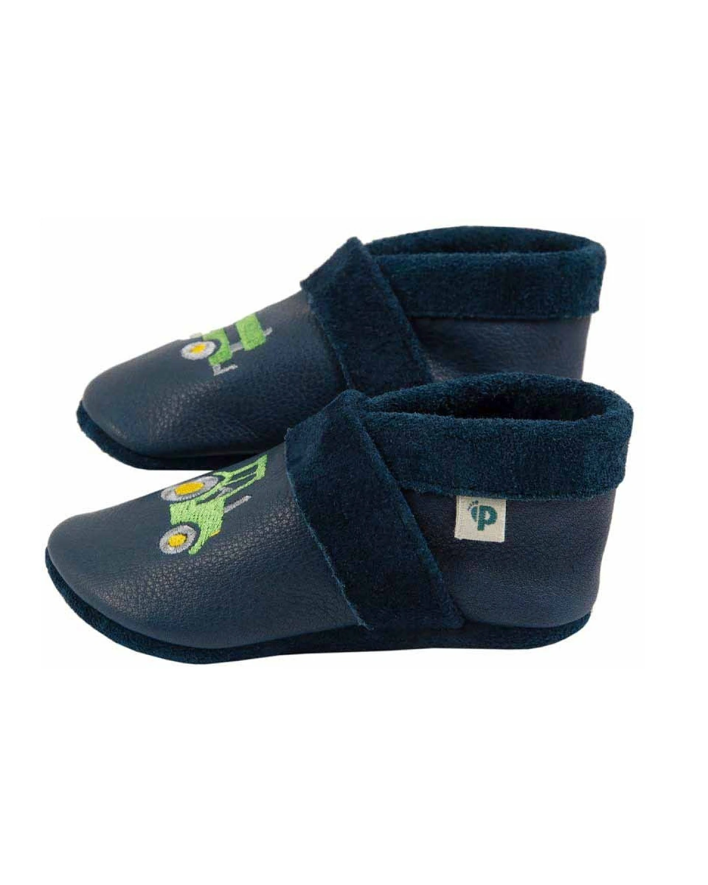 Baby und Kinder Lederpuschen Krabbelschuhe Trecker mit Anhänger blau Gr.18/19 – Ansicht 2