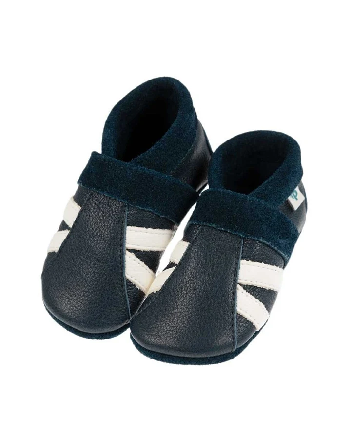 Baby und Kinder Lederpuschen Krabbelschuhe Streifen Beluga blau Gr.18/19