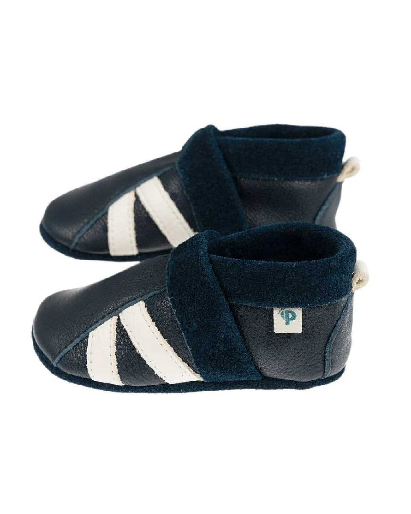 Baby und Kinder Lederpuschen Krabbelschuhe Streifen Beluga blau Gr.18/19 – Ansicht 2