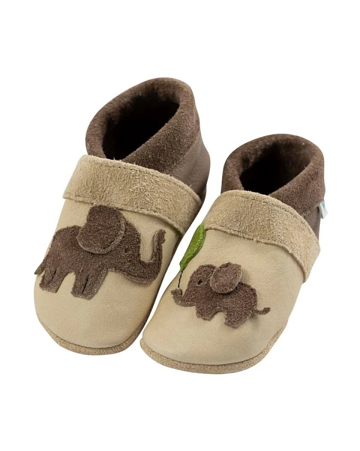 Baby und Kinder Lederpuschen Krabbelschuhe Elefant walnuss/hippo Gr.18/19