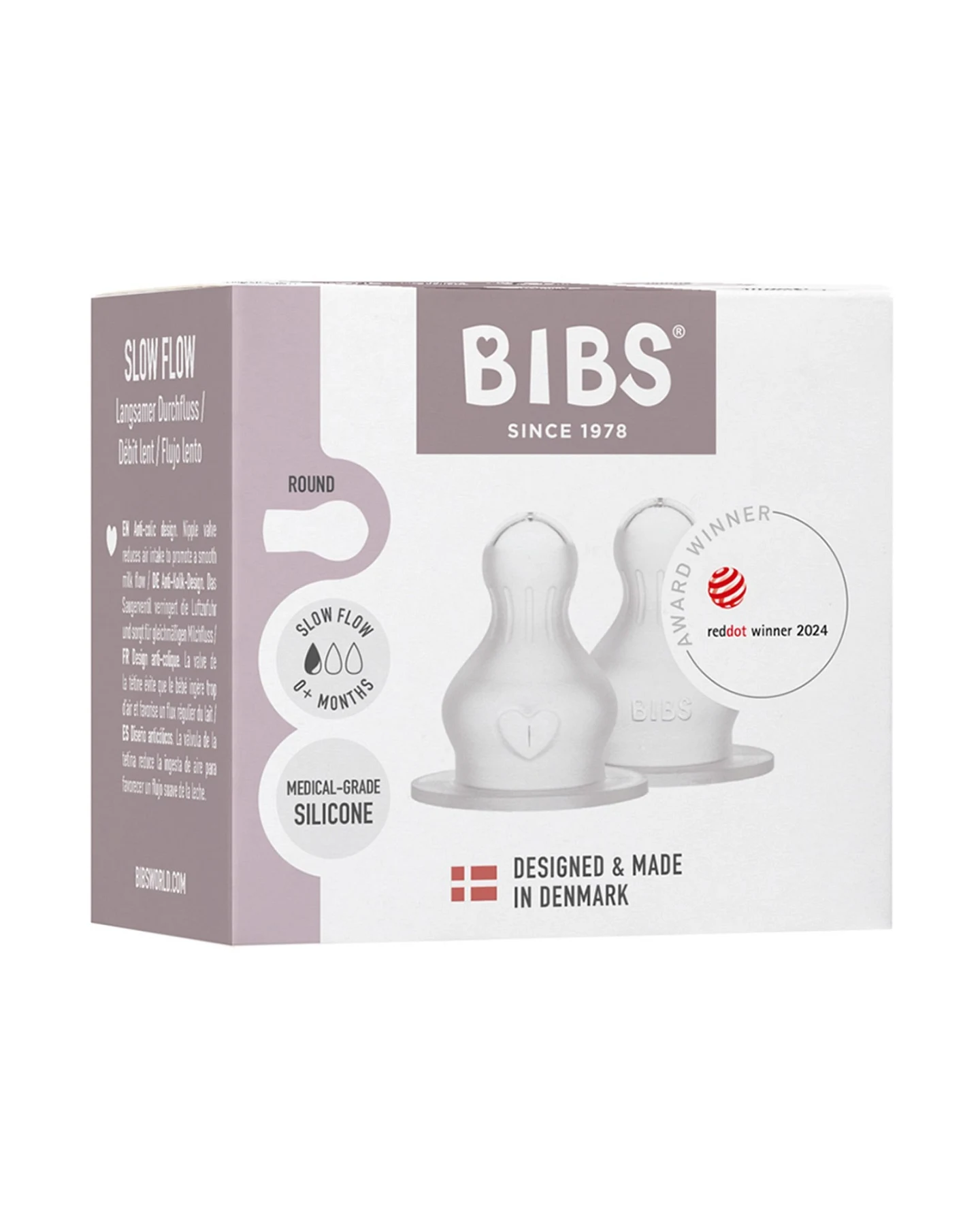 BIBS Flaschensauger aus Silikon 2er-Pack Langsamer Fluss (0+ Monate) – Ansicht 2