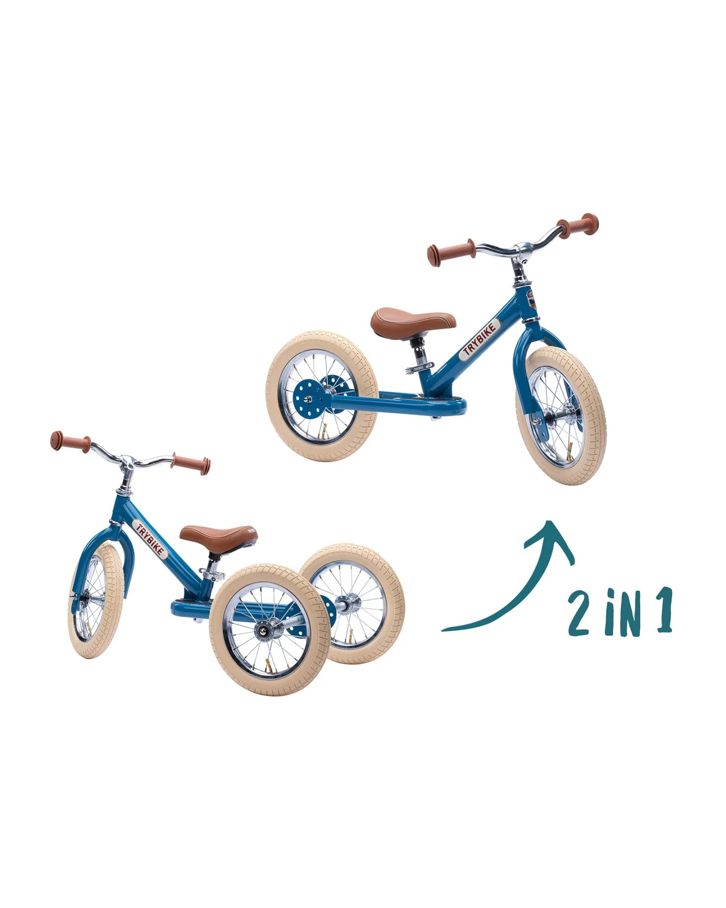 Trybike 2-in-1 Laufrad mit Stahlrahmen Vintage Blue – Ansicht 2