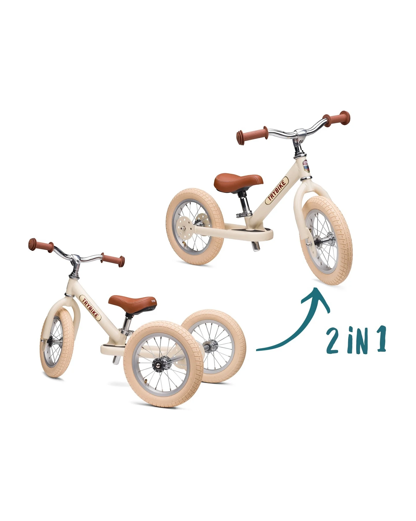 Trybike 2-in-1 Laufrad mit Stahlrahmen Cream Matt – Ansicht 2
