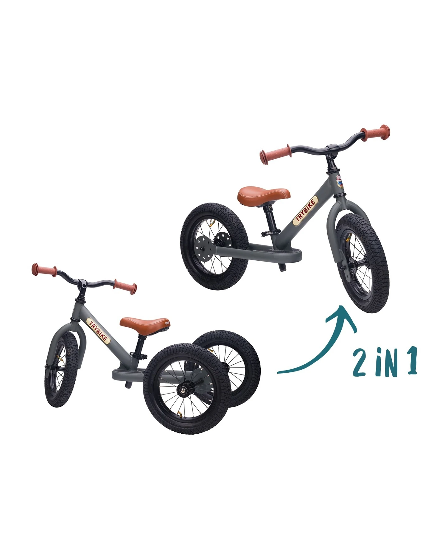 Trybike 2-in-1 Laufrad mit Stahlrahmen Grey Matt – Ansicht 2