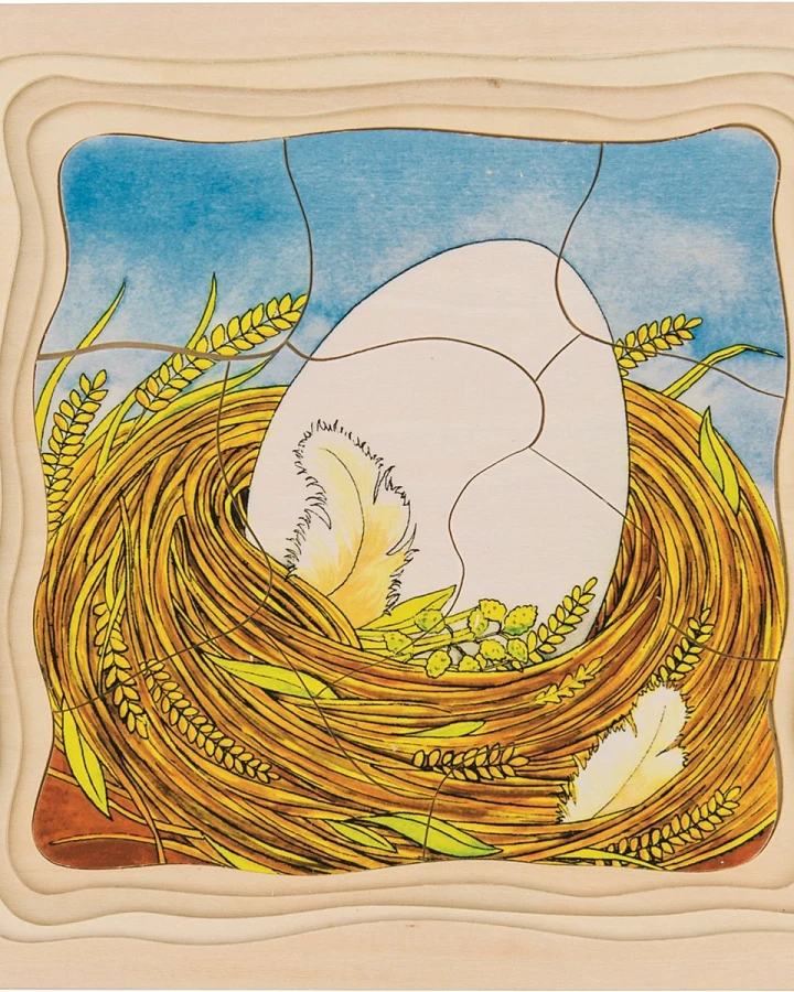 goki Holzpuzzle "Das Huhn", 4 Bilder, 44-teilig 20 x 20 cm