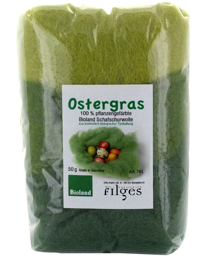 Ostergras aus Bio-Schurwolle (kbT), 3 Grüntöne 50g