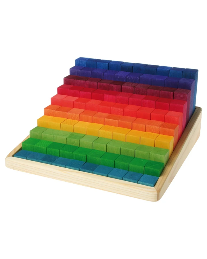 Grimms Stufenzählstäbe aus Lindenholz, 101-teilig, bunt lasiert Maße 22,5 x 22,5 cm, Höhe 11 cm