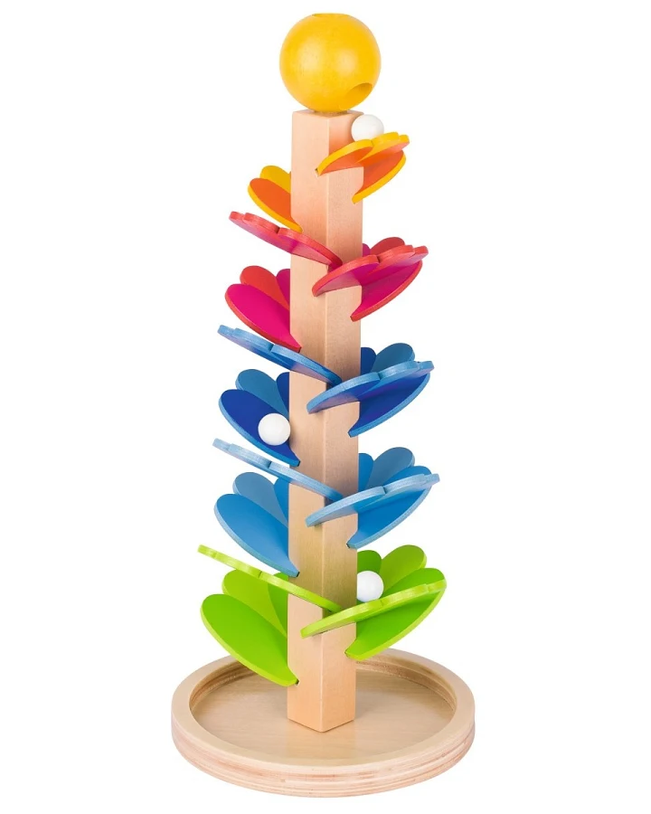 goki Kugelbahn Klangbaum aus Holz bunt lackiert, 3 Murmeln Höhe 38 cm