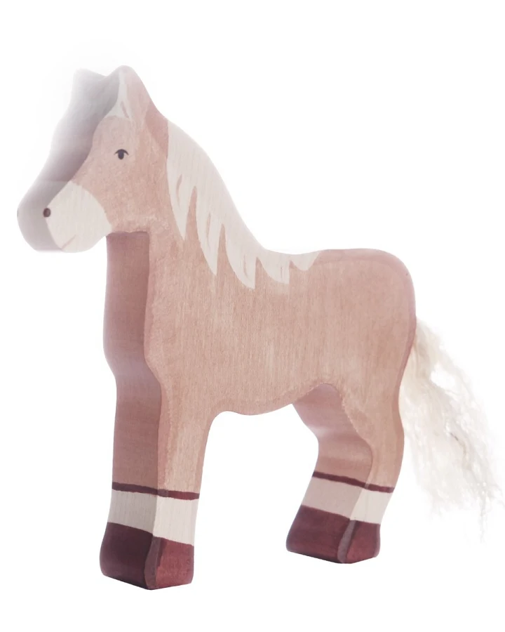 Holztiger Holzfigur "Pferd, stehend, hellbraun" Auf dem Bauernhof Maße 14 x 2,8 x 15,5 cm