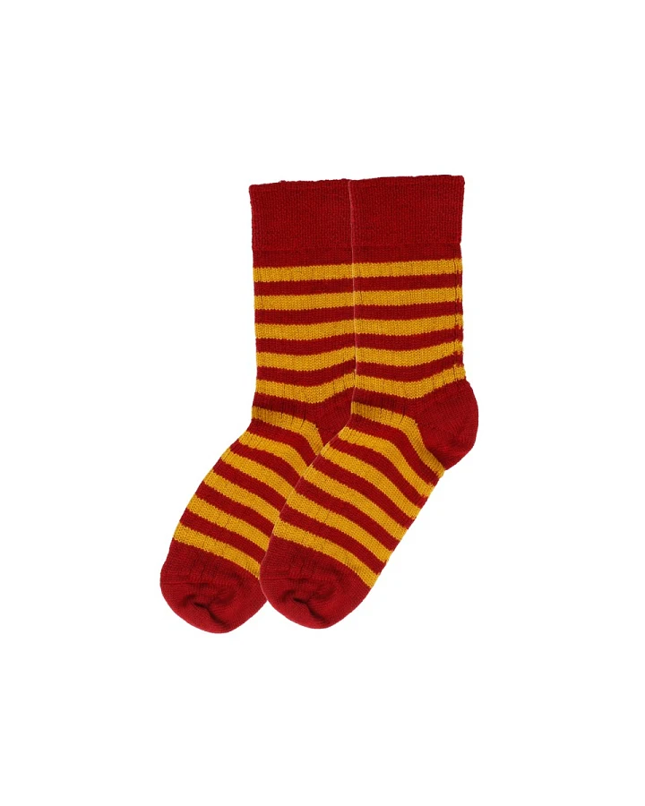 Damen Socken Bio-Schurwolle mohn-goldnugget geringelt Gr. 38-39