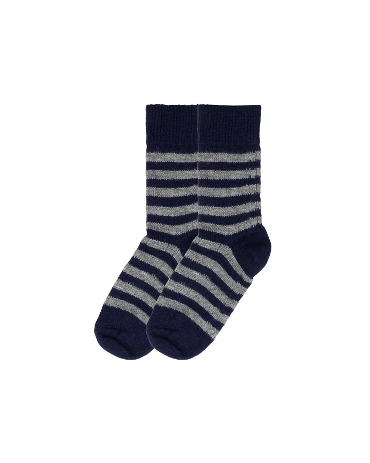 Damen Socken Bio-Schurwolle marine-grau geringelt Gr. 38-39