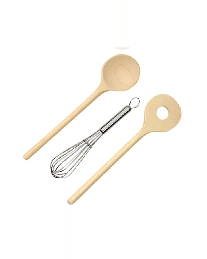 Schneebesen-Set für Kinderküche 3-teilig, 2 Kochlöffel, 1 Schneebesen
