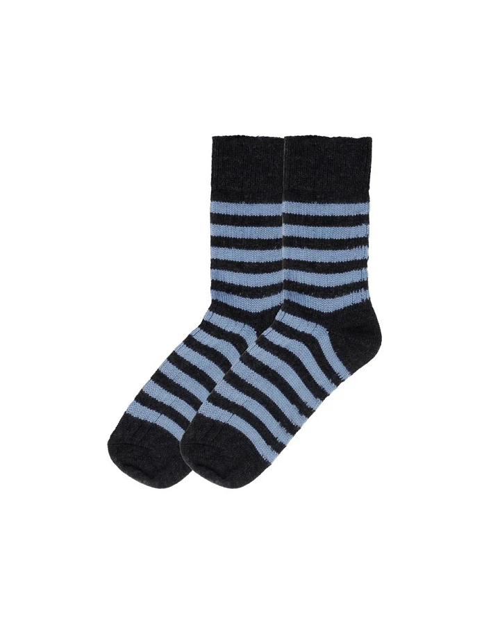 Damen Socken Bio-Schurwolle gewitter-sky geringelt Gr. 40-41