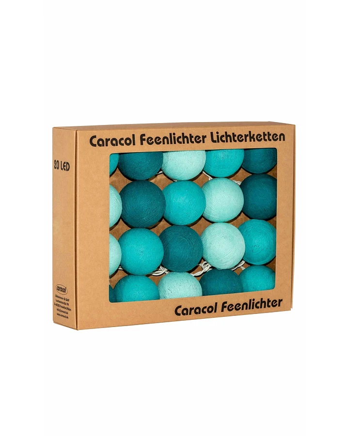 Kugel-Lichterkette 20 handgefertigte Kugeln, türkis