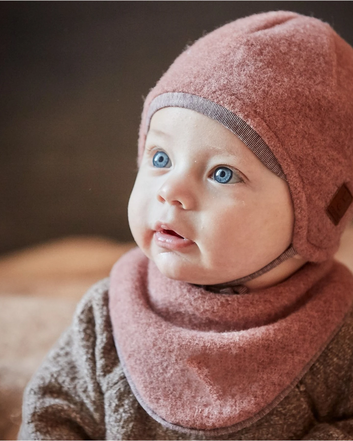 Baby Mütze Bio-Schurwolle Fleece heiderose-meliert Gr. 45 – Ansicht 2