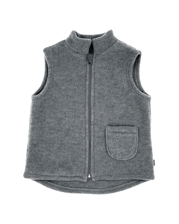 Kinder Weste Bio-Schurwolle Fleece mittelgrau-meliert Gr. 98/104