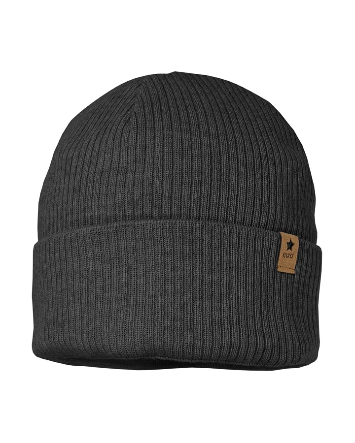 Baby und Kinder Beanie mit Umschlag Bio-Baumwolle Strick carbon Gr. 51