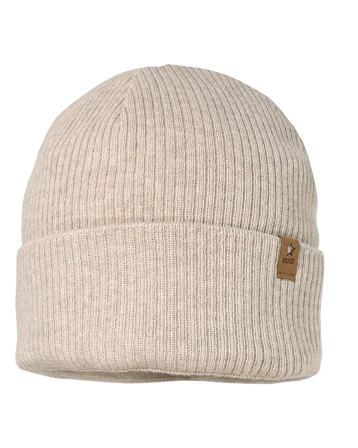 Baby und Kinder Beanie mit Umschlag Bio-Baumwolle Strick beige-meliert Gr. 51