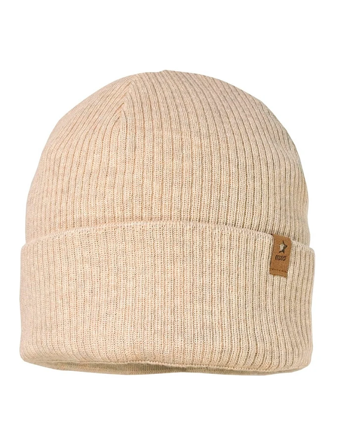 Baby und Kinder Beanie mit Umschlag Bio-Baumwolle Strick beige-meliert Gr. 51