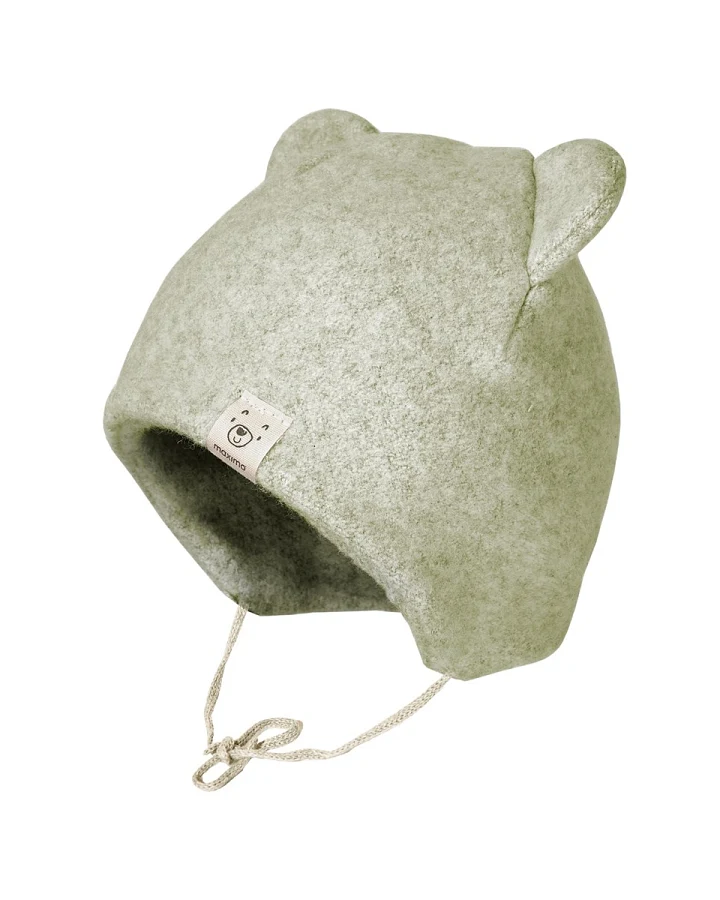 Baby Mütze mit Öhrchen Bio-Baumwolle Fleece mineral-hellbraun-meliert Gr. 45
