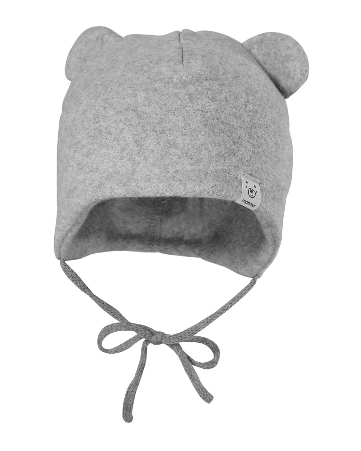 Baby Mütze mit Öhrchen Bio-Baumwolle Fleece grau-meliert Gr. 43