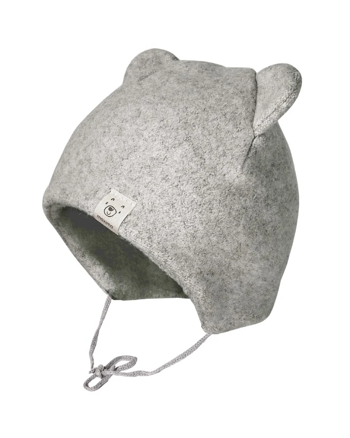 Baby Mütze mit Öhrchen Bio-Baumwolle Fleece grau-meliert Gr. 45