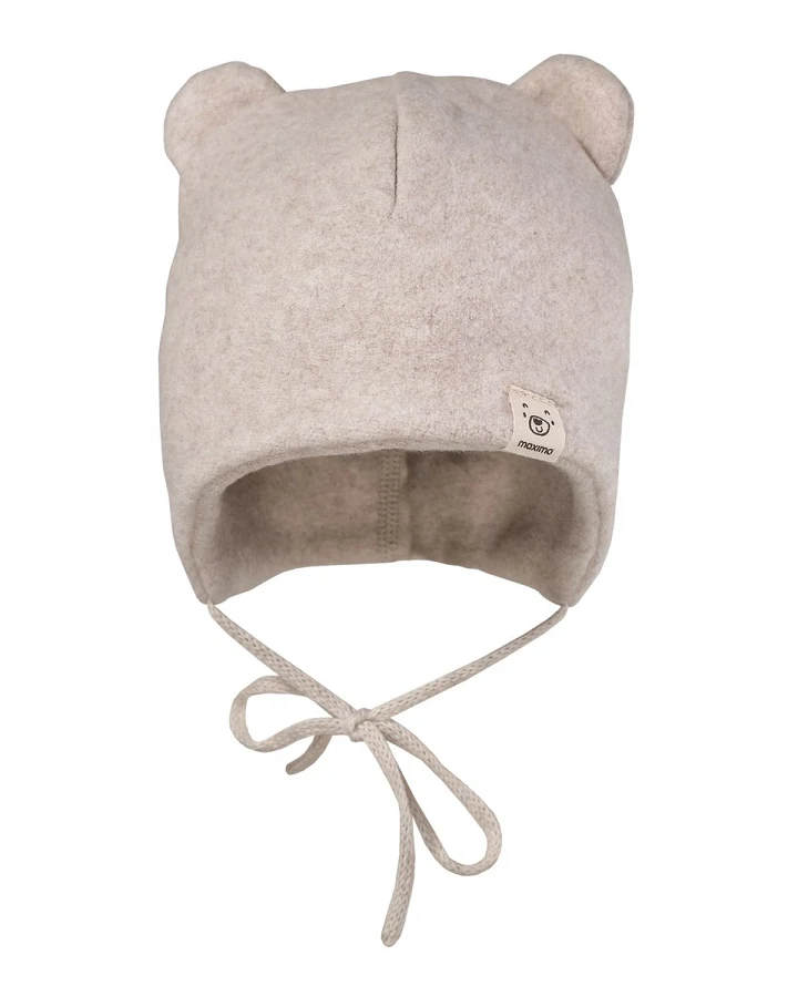 Baby Mütze mit Öhrchen Bio-Baumwolle Fleece hellbraun-meliert Gr. 43