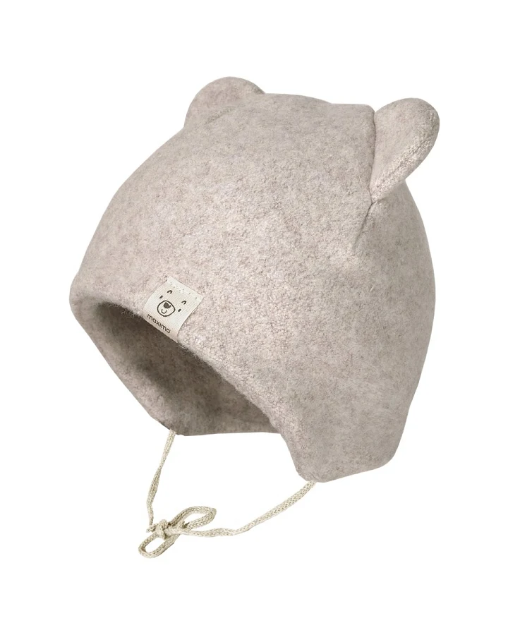 Baby Mütze mit Öhrchen Bio-Baumwolle Fleece hellbraun-meliert Gr. 45